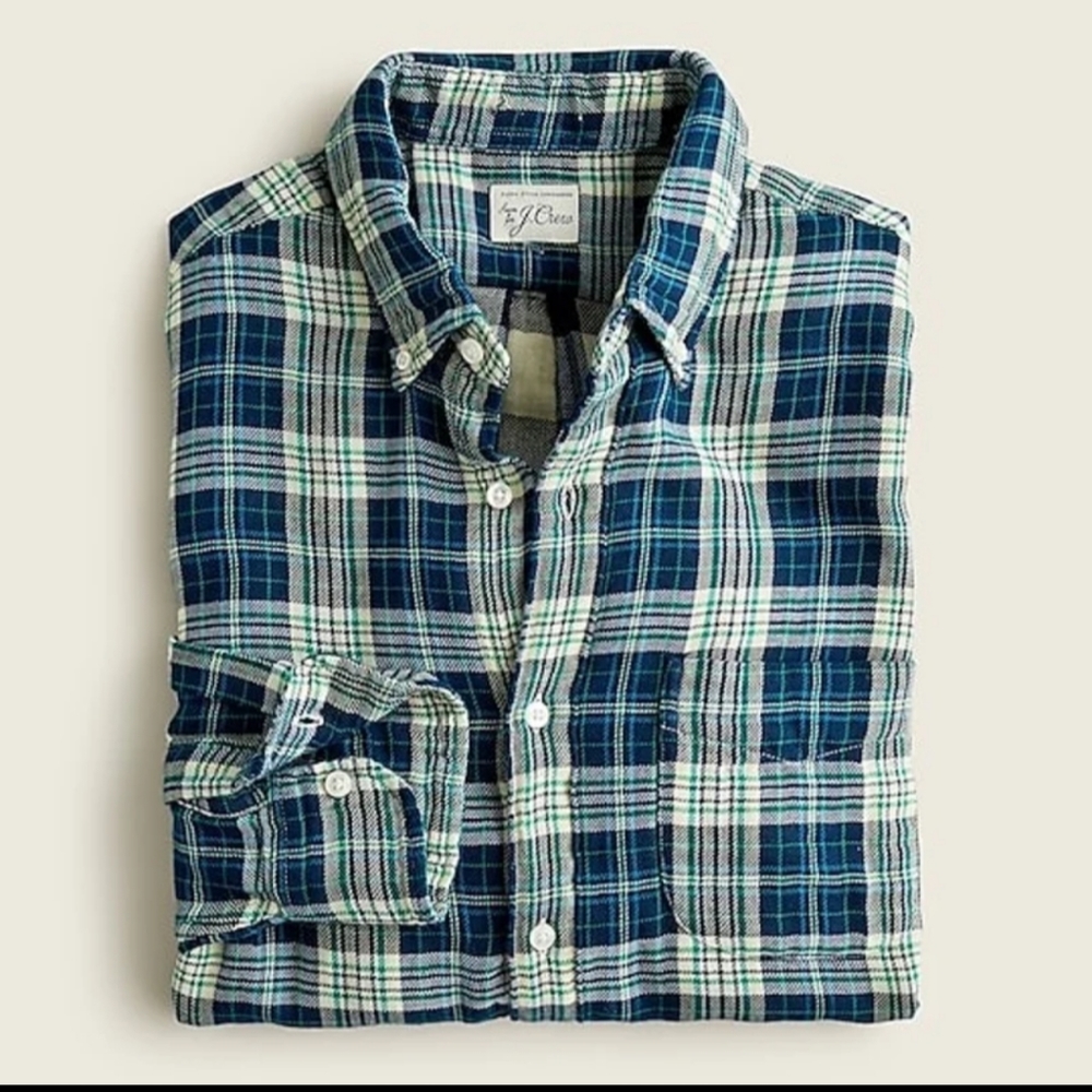 J.Crew Double Weave Shirt XXL 47-49 Blue Tartan Plaid BNWT SO $90